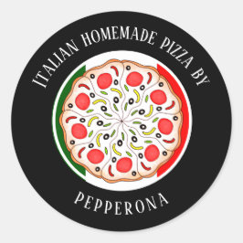 professionele Pizza Italiaanse vlag zwarte handel Ronde Sticker