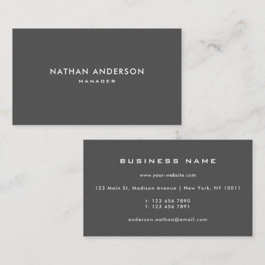 Professionele Plain Grey Elegant en Modern Visitekaartje (Voorkant / Achterkant)