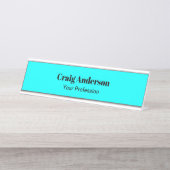 Professionele Plain Modern Elegant Cyaan Blauw Chi Bureau Naambordje (Voorkant)