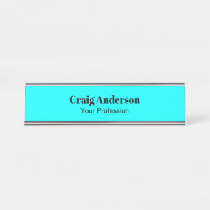 Professionele Plain Modern Elegant Cyaan Blauw Chi Bureau Naambordje