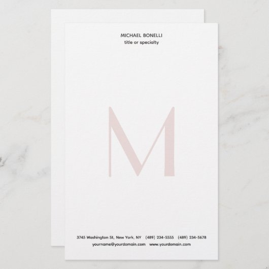 Professionele Plain Moderne Minimalistische Monogr Briefpapier (Voorkant / Achterkant)