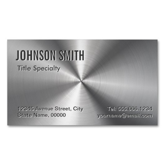 Professionele platte, radiale metalen look magnetisch visitekaartje (Voorkant)