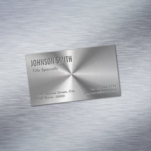 Professionele platte, radiale metalen look magnetisch visitekaartje (Voorbeeld)
