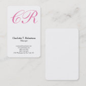 Professionele platte roze monogram feminine visitekaartje (Voorkant / Achterkant)