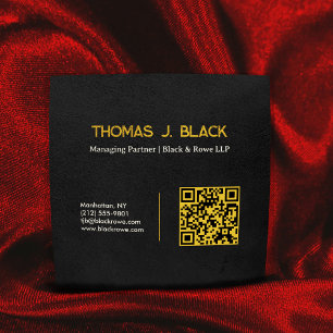 Professionele Premium Goud Zwart Leer Modern QR Vierkante Visitekaartje