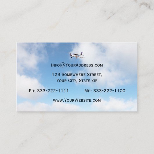 Professionele prive-piloot, aangepaste luchtvaart visitekaartje (Achterkant)
