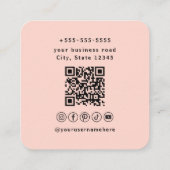 Professionele QR Code Blush Roze Sociale Media Vierkante Visitekaartje (Achterkant)