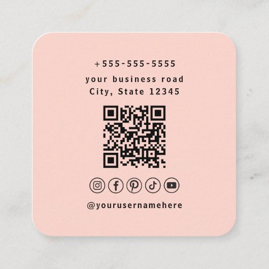 Professionele QR Code Blush Roze Sociale Media Vierkante Visitekaartje (Achterkant)