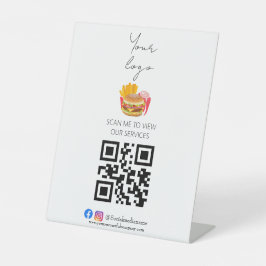 Professionele qr-code contactloos menu reclamebord met voetstuk