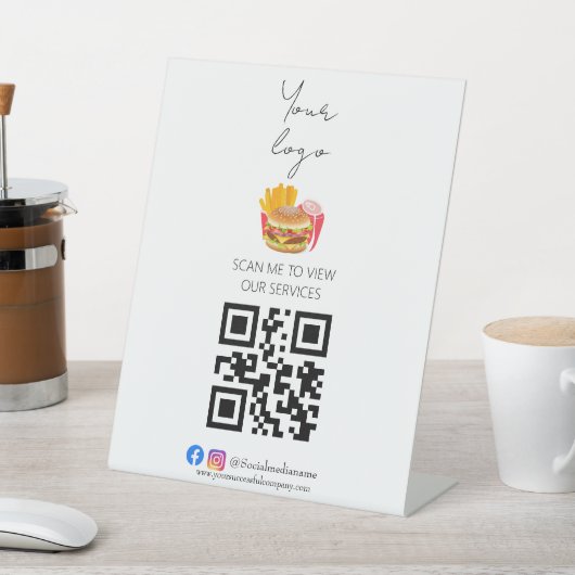 Professionele qr-code contactloos menu reclamebord met voetstuk (Insitu)