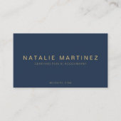 Professionele QR-code Elegant Blauw en Goud Script Visitekaartje (Voorkant)