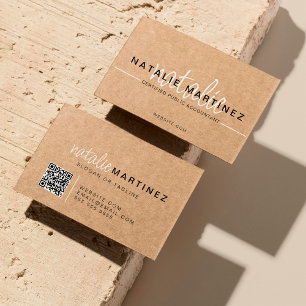 Professionele QR Code Elegant Trendy Script Kraft Visitekaartje