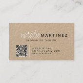 Professionele QR Code Elegant Trendy Script Kraft Visitekaartje (Achterkant)