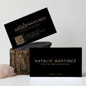 Professionele QR-code Elegant Zwart en Goud Script Visitekaartje