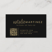 Professionele QR-code Elegant Zwart en Goud Script Visitekaartje (Achterkant)