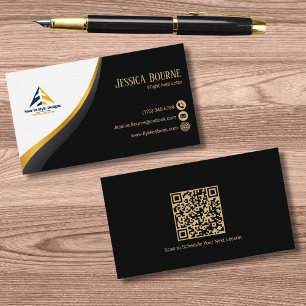 Professionele QR-code Elegante Zwarte Gouden Piloo Visitekaartje