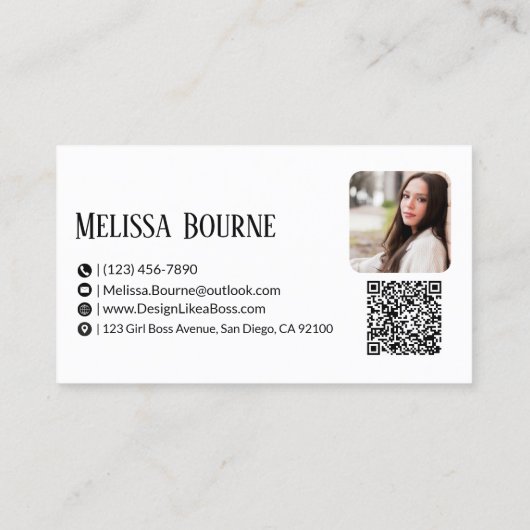 Professionele QR-code & foto, Modern Zwart & Wit Visitekaartje (Achterkant)