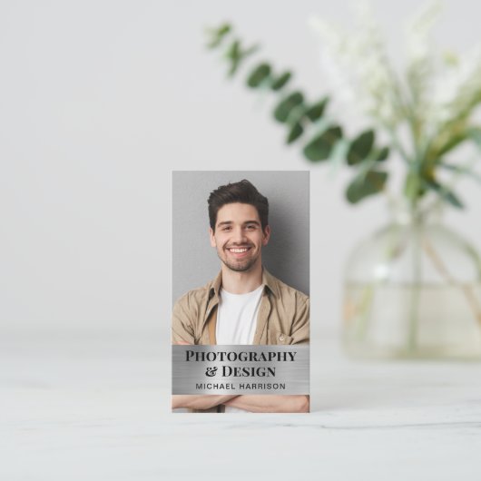 Professionele QR Code foto zilver Visitekaartje (Staand voorkant)