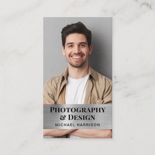 Professionele QR Code foto zilver Visitekaartje (Voorkant)