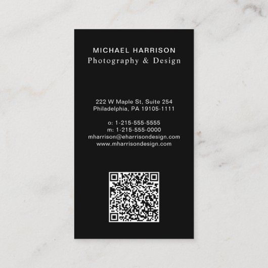 Professionele QR-code Foto zwart Visitekaartje (Achterkant)