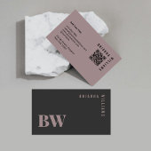 Professionele QR-code Grijs Roze Monogram Minimaal Visitekaartje