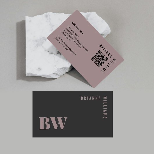 Professionele QR-code Grijs Roze Monogram Minimaal Visitekaartje