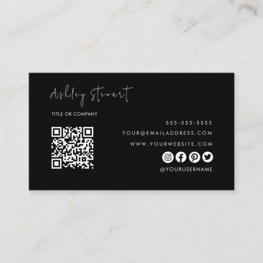 Professionele Qr-code Logo Modern Black Minimal Visitekaartje (Voorkant)