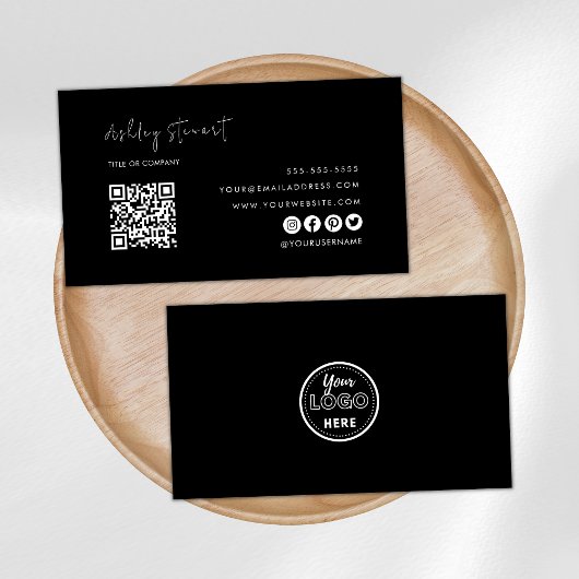 Professionele Qr-code Logo Modern Black Minimal Visitekaartje