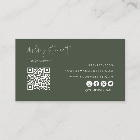 Professionele QR Code Logo Modern Forest Green Visitekaartje (Voorkant)