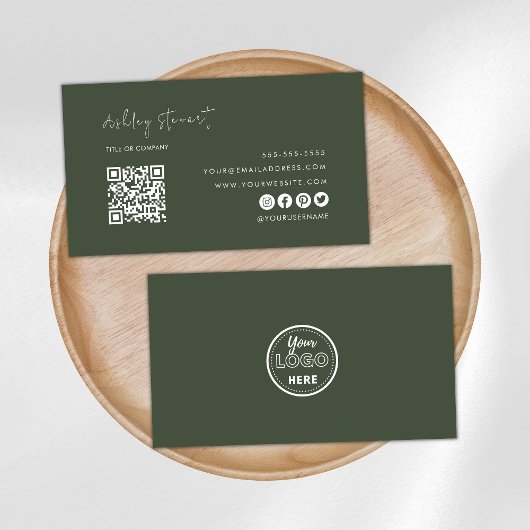 Professionele QR Code Logo Modern Forest Green Visitekaartje
