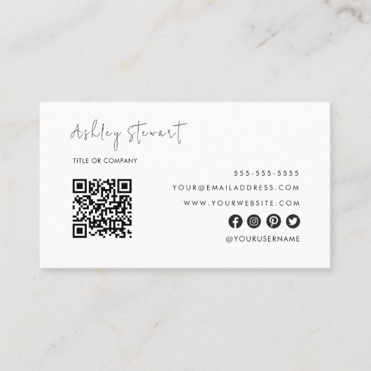 Professionele Qr-code Logo Modern Trendy White Visitekaartje (Voorkant)