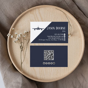 Professionele QR-code, Luchtvaart, Blauw, minimali Visitekaartje