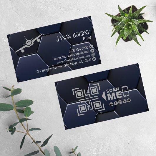 Professionele QR-code, luchtvaart, modern blauw zi Visitekaartje