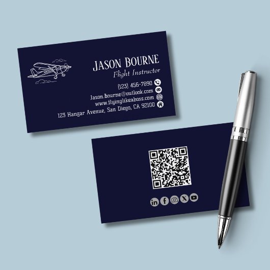Professionele QR Code Luchtvaartmedewerker Navy Bl Visitekaartje