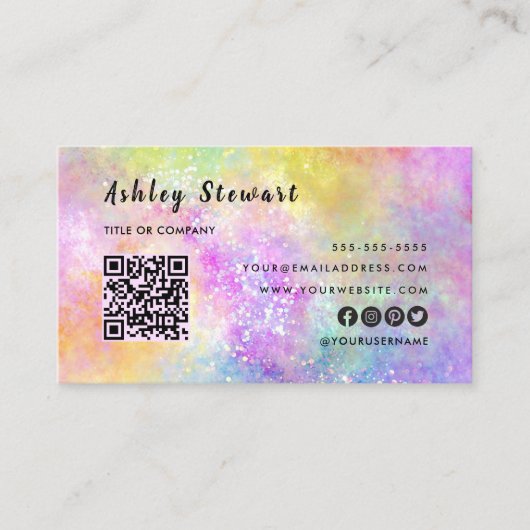 Professionele QR Code Modern Holo Opal Stijlvol Visitekaartje (Voorkant)