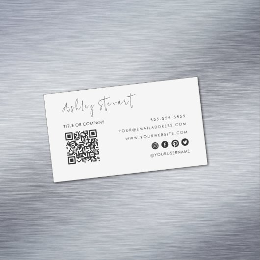 Professionele Qr-code Modern Minimal White Magnetisch Visitekaartje (Voorbeeld)