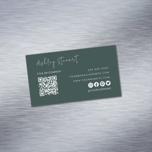 Professionele Qr-code Modern minimalistisch donker Magnetisch Visitekaartje (Voorbeeld)