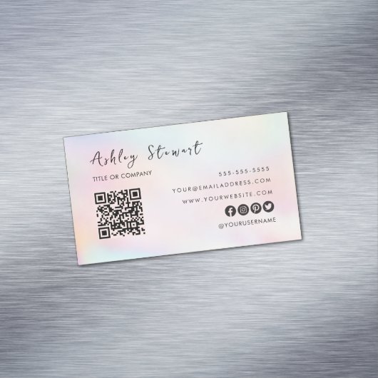Professionele QR Code Modern Roze Opaal Stijlvol Magnetisch Visitekaartje (Voorbeeld)