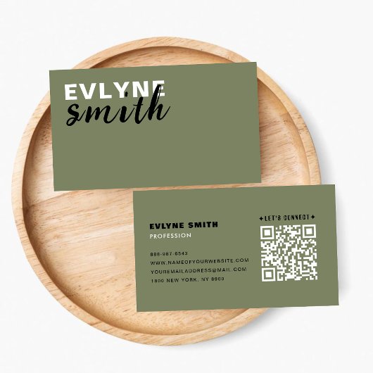 Professionele QR-Code Modern Sage Groen Script Visitekaartje