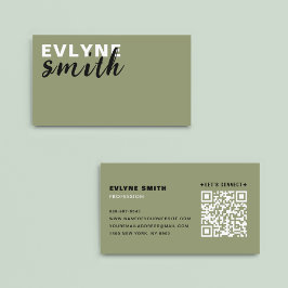 Professionele QR-Code Modern Sage Groen Script Visitekaartje