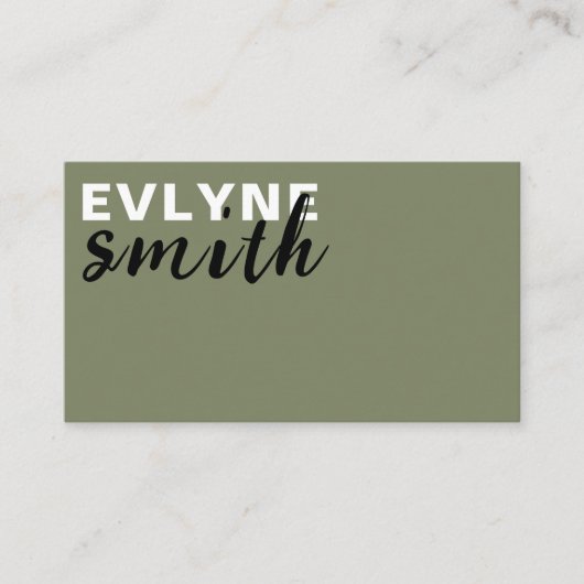 Professionele QR-Code Modern Sage Groen Script Visitekaartje (Voorkant)