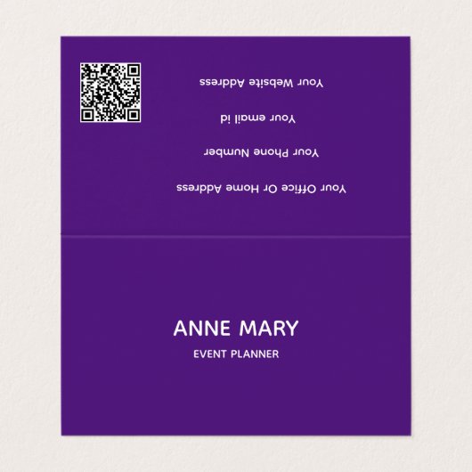 Professionele QR Code Paarse Witte Moderne Kleurri Visitekaartje (Buitenkant ongevouwen)