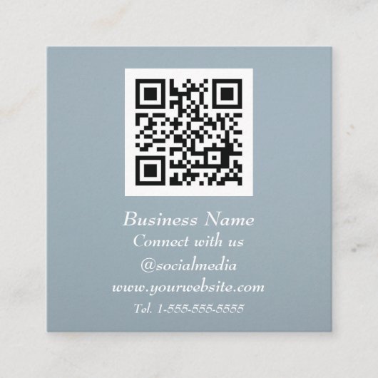 Professionele QR-code scannable Dusty Blue Modern Vierkante Visitekaartje (Voorkant)