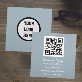 Professionele QR-code scannable Dusty Blue Modern Vierkante Visitekaartje