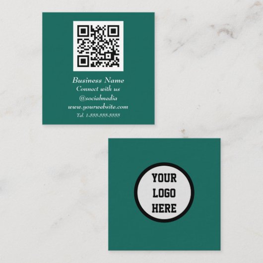 Professionele QR-code scannable Emerald Green Vierkante Visitekaartje (Voorkant / Achterkant)