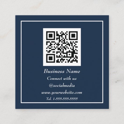 Professionele QR Code Scannable Marine Blauw Vierkante Visitekaartje (Voorkant)