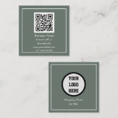 Professionele QR-code Scannable Salie Groen Vierkante Visitekaartje (Voorkant / Achterkant)