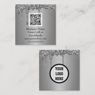 Professionele QR-code scannable Silver Glitter Dri Vierkante Visitekaartje