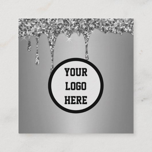 Professionele QR-code scannable Silver Glitter Dri Vierkante Visitekaartje (Achterkant)