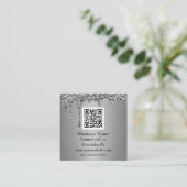 Professionele QR-code scannable Silver Glitter Dri Vierkante Visitekaartje (Staand voorkant)